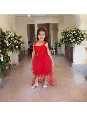 Ahsenim Bebe Kemer Tokalı Kuyruklu Kız Çocuk Abiye Elbise 5-10 Yaş