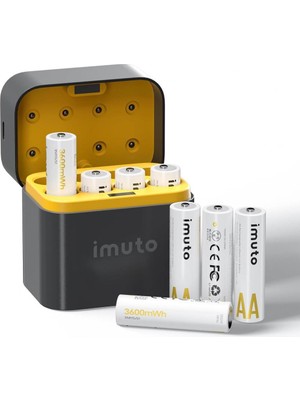 Imuto 3600 Mwh Aa Lityum Şarjlı Pil Seti (8’li) + 8 Yuvalı Şarj Ünitesi