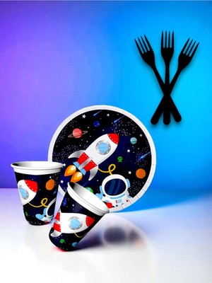 16 Kişilik Uzay Temalı Tek Kullanımlık Servis Seti