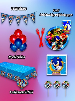 8 Kişilik Sonic Temalı Midi Set - Doğum Günü Parti ve Eğlenceli Etkinlikler Için