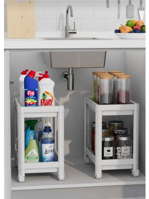 Iki Katlı Tekerlekli Çok Amaçlı Düzenleyici Set, Mutfak ve Banyo Için Renkli