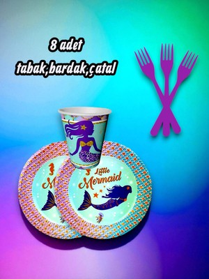 8 Kişilik Deniz Kızı Temalı Tek Kullanımlık Servis Seti