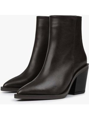 Shoeberry Kadın Mirea Kahve Cilt Kovboy Topuklu Bot