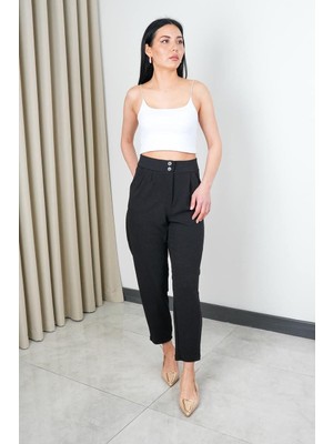Elaxi Kadın Krep Kumaş Havuç Kesim Siyah Pantolon