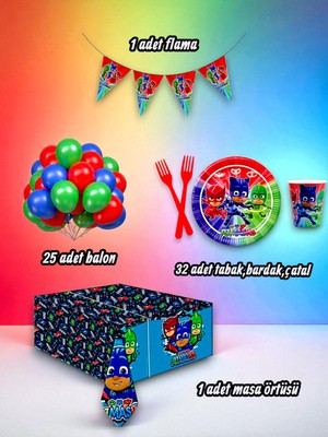 32 Kişilik Pijamask Temalı Mini Set - Doğum Günü Parti ve Eğlenceli Etkinlikler Için
