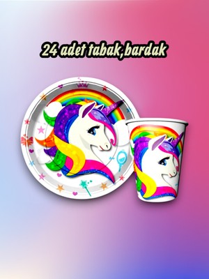 24 Kişilik Unicorn Temalı Parti Seti - Doğum Günü ve Özel Kutlamalar Için
