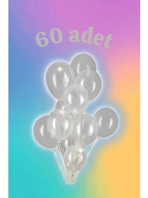 60 Adet Şeffaf Beyaz Renk Balon Seti - Doğum Günü Parti ve Eğlenceli Etkinlikler Için