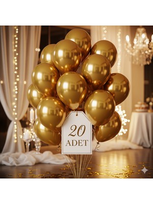 20 Adet Gold (Altın) Balon Seti – Zarif Mini Parti ve Köşe Dekoru