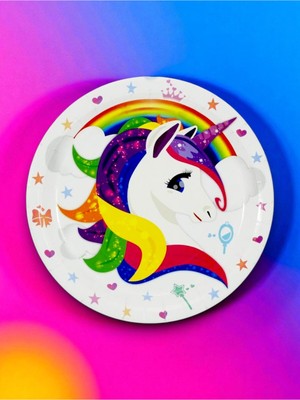 8 Kişilik Unicorn Temalı Tek Kullanımlık Tabak (8 Adet)