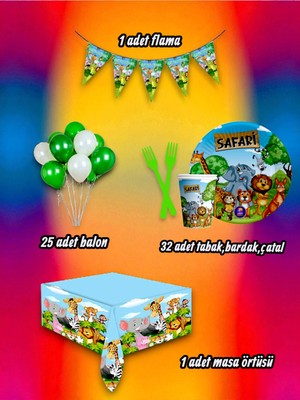 32 Kişilik Safari Temalı Mini Set - Doğum Günü Parti ve Eğlenceli Etkinlikler Için