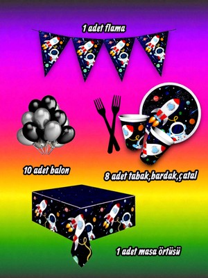 8 Kişilik Uzay Temalı Mini Set - Doğum Günü Parti ve Eğlenceli Etkinlikler Için