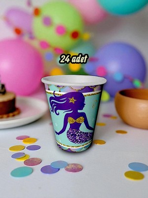 24 Adet Denizkızı Temalı Bardak - Doğum Günü Parti ve Eğlenceli Etkinlikler Için