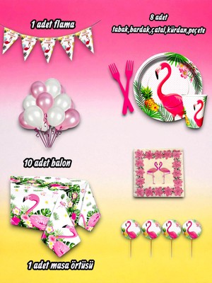 8 Kişilik Flamingo Temalı Mini Set - Doğum Günü Parti ve Eğlenceli Etkinlikler Için