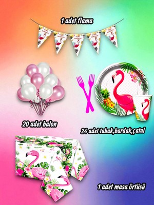 24 Kişilik Flamingo Temalı Mini Set - Doğum Günü Parti ve Eğlenceli Etkinlikler Için