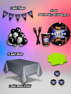 16 Kişilik Roblox Temalı Mini Set - Doğum Günü Parti ve Eğlenceli Etkinlikler Için