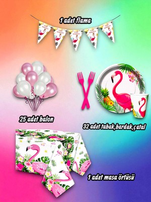 32 Kişilik Flamingo Temalı Mini Set - Doğum Günü Parti ve Eğlenceli Etkinlikler Için