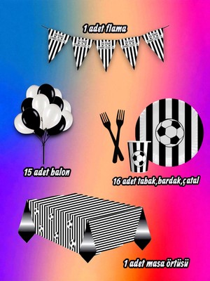 8 Kişilik Siyah Beyaz Temalı Mini Set - Doğum Günü Parti ve Eğlenceli Etkinlikler Için