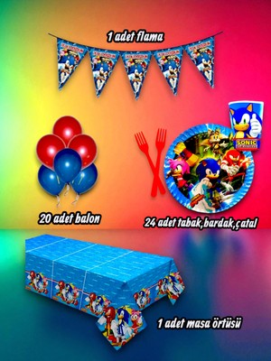 24 Kişilik Sonic Temalı Mini Set - Doğum Günü Parti ve Eğlenceli Etkinlikler Için