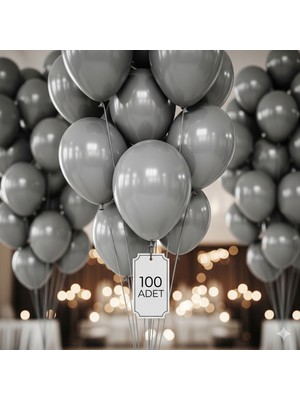 100 Adet Gri Renk Parti Balonu - Büyük Organizasyon, Açılış ve Gösterişli Kutlamalar Için