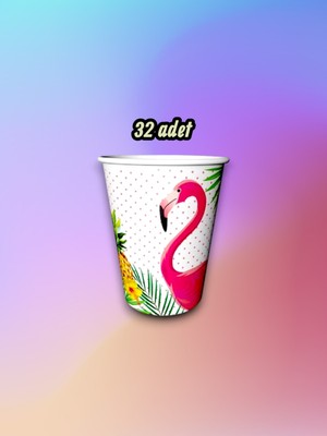 32 Adet Flamingo Temalı Bardak - Doğum Günü Parti ve Eğlenceli Etkinlikler Için