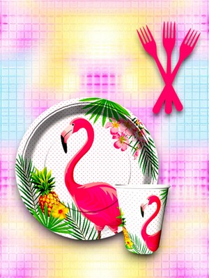 24 Kişilik Flamingo Temalı Tek Kullanımlık Servis Seti