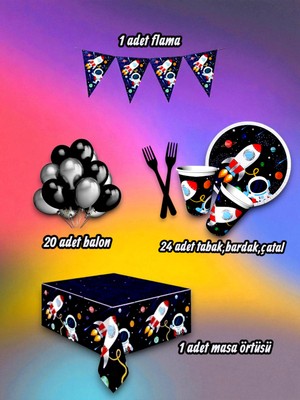 24 Kişilik Uzay Temalı Mini Set - Doğum Günü Parti ve Eğlenceli Etkinlikler Için