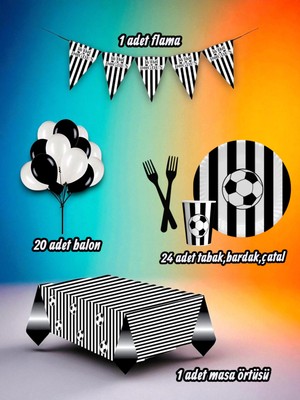 24 Kişilik Siyah Beyaz Temalı Mini Set - Doğum Günü Parti ve Eğlenceli Etkinlikler Için
