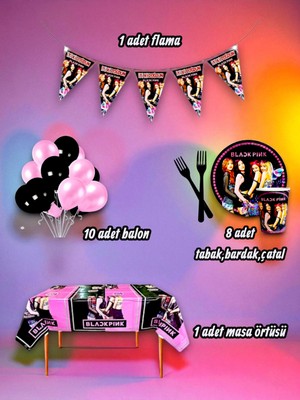 8 Kişilik Blackpink Temalı Mini Set - Doğum Günü Parti ve Eğlenceli Etkinlikler Için
