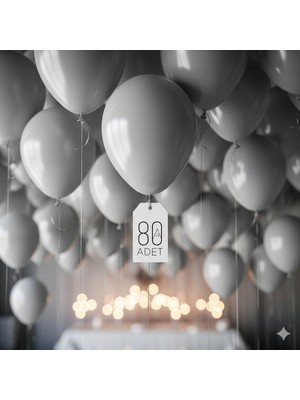 80 Adet Gri Renk Parti Balonu - Büyük Ölçekli Doğum Günü ve Kutlama Dekorasyonları Için
