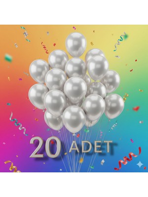 20 Adet Beyaz Metalik Balon Seti - Doğum Günü Parti ve Eğlenceli Etkinlik Dekoru Için