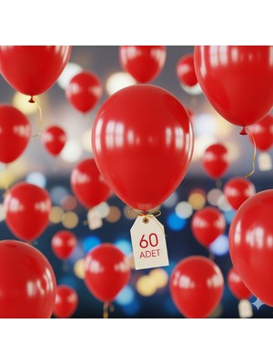 60 Adet Kırmızı Renk Balon Seti - Doğum Günü Parti ve Eğlenceli Etkinlikler Için