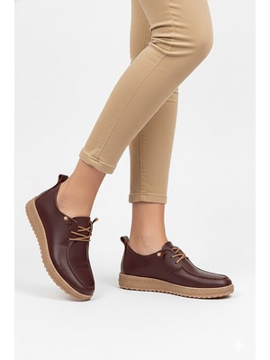 Ayakkabı Fuarı Elit ASSCL100 Kadın Hakiki Deri Casual Ayakkabı Bordo