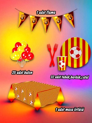 32 Kişilik Sarı Kırmızı Temalı Mini Set - Doğum Günü Parti ve Eğlenceli Etkinlikler Için