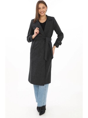 Velmora Fashion Kadın Balık Sırtı Kaşe Kaban ve Özel Gün Kombinlerine Uygun) - Siyah