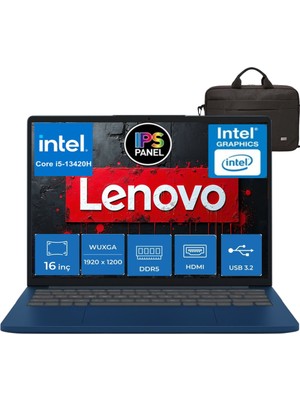 Lenovo Ideapad Slim 3 Intel Core I5 13420H 16GB Ddr5 512GB SSD WINDOWS11 Pro 16" Wuxga (1920X1200) IPS 300NITS Taşınabilir Bilgisayar  + Cimete Çanta