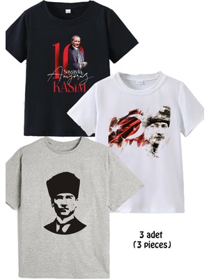 Makiteks Tekli ve 3lü Pamuk Kız Erkek Çocuk Atatürk Baskılı Tshirt Tişört 5 6 7 8 9 10 11 12 13 14 Yaş