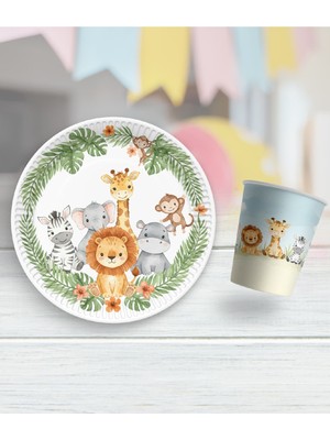 8 Li Tabak Bardak Safari Temalı Doğum Günü Parti Süsü Malzemeleri