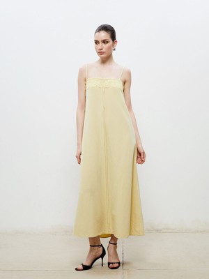 Lc Waikiki Yeni Sezon Kare Yaka Keten Karışımlı Askılı Elbise