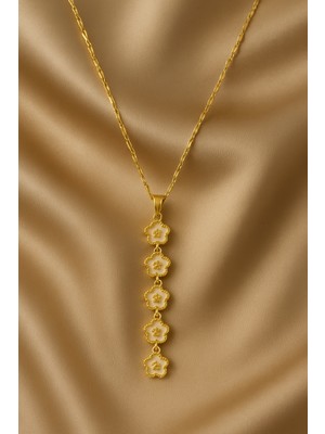 Stainless Steel Çiçek Detaylı Gold-Sarı Y Kolye
