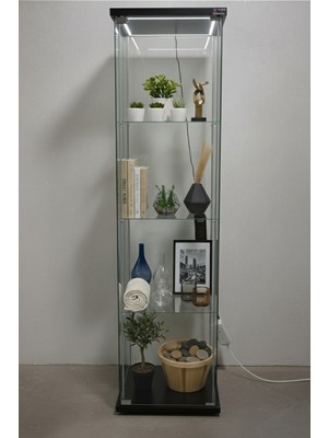 Artinoks Home 3 Raflı Ledli Camlı Vitrin  (Gümüşlük,kitaplık, Sunu,sergi Vitrini)
