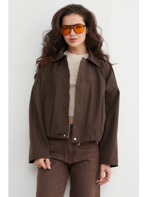 FullaModa Basic Omuz Detaylı Oversize Bomber Trençkot