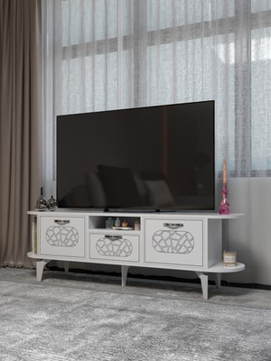 İşsevenler Tv Sehpası Mira Gümüş 5033 Beyaz 160 Cm 35 Cm 50 Cm