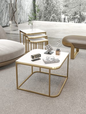 İşsevenler Orta Sehpa Ve Zigon Sehpa Damla Gold Beyaz