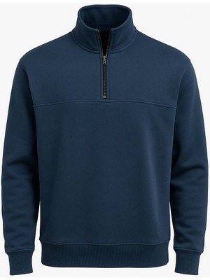 Classics Men Unisex Relax Fit Rahat Kesim Pamuklu Yarım Fermuarlı Dik Yaka Sweatshirt