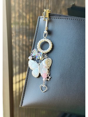 Fairycore Pastel Boncuklu Kelebek Çanta Charmı, El Yapımı Tasarım Çanta Cüzdan Süsü