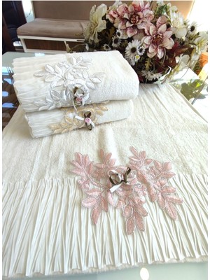 Z&N Style (3.lü Set) Çeyizlik 50X90 Cm. Lüks Piliseli Özel Kadife Doku El ve Yüz Havlu Seti, Nişan Havlusu