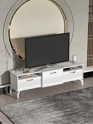 İşsevenler Tv Sehpası Tv Ünitesi 160 Cm Gümüş Beyaz Mistral 5073