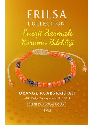 Erilsa Sertifikalı Enerji Sarmalı Koruma Bilekliği - Orange Kuvars Kristali ve Terahertz Taşı