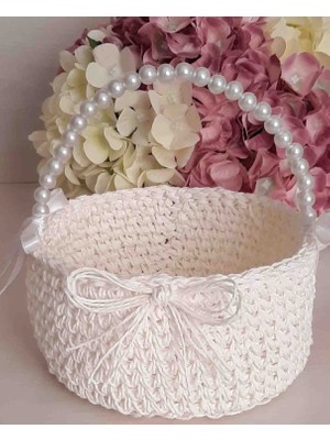 Inci Saplı Hasır Sepet  Düğün  ,nişan ,söz ,kına Kağıt Iplik Dekoratif Sepet