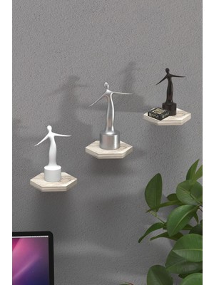 İşsevenler Duvar Rafı Dekoratif 3 Adet Çiçeklik Altıgen Efes